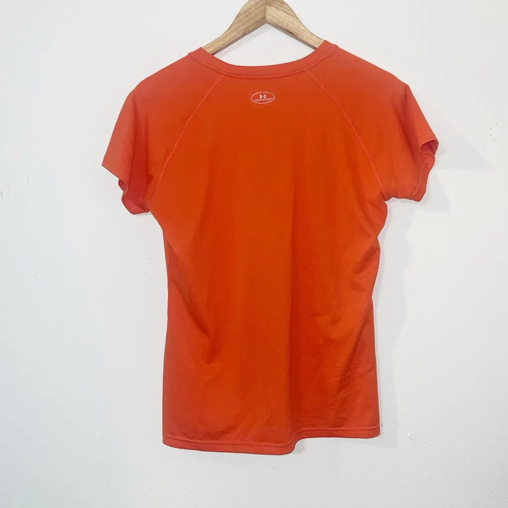 Under Armour semi fitted heat gear short sleeve Orange v neck shirt - Image 6