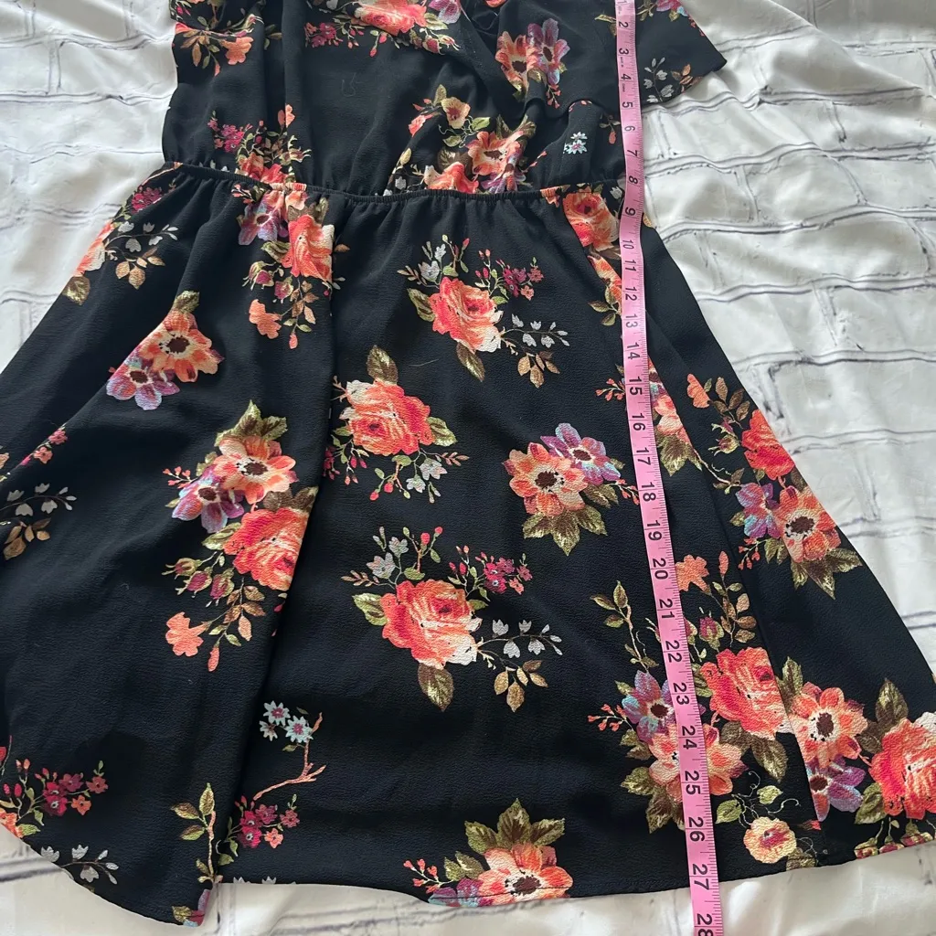 Monteau Black Floral Fit & Flare Mini Dress Women’s Large Short Sleeve Orange - Image 10