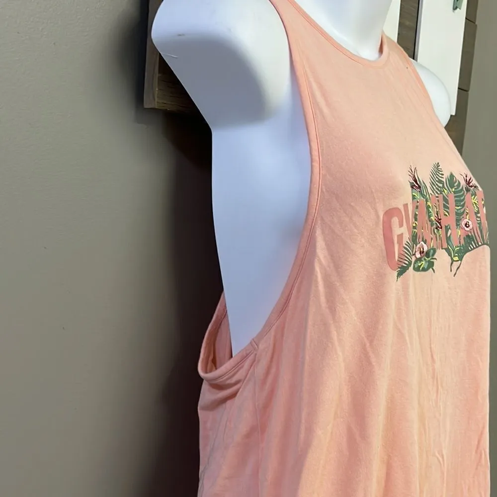 Gymshark Heather Peach Floral Embroidery Athletic Razorback Tank Top- Medium - Image 4