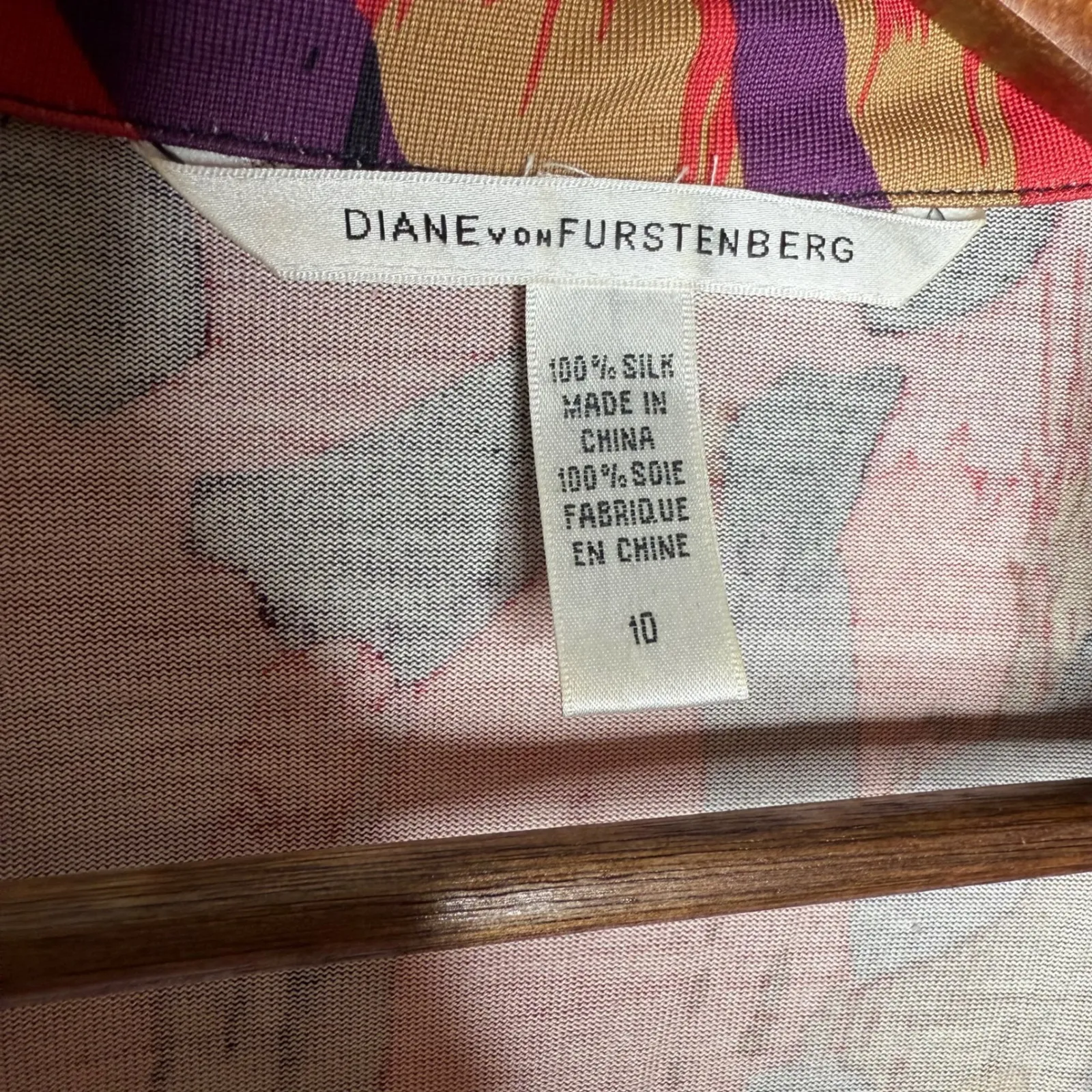 Diane von Furstenberg‎ DVF Wrap Dress Red Purple Animal Print Silk Sz 10 - Image 6