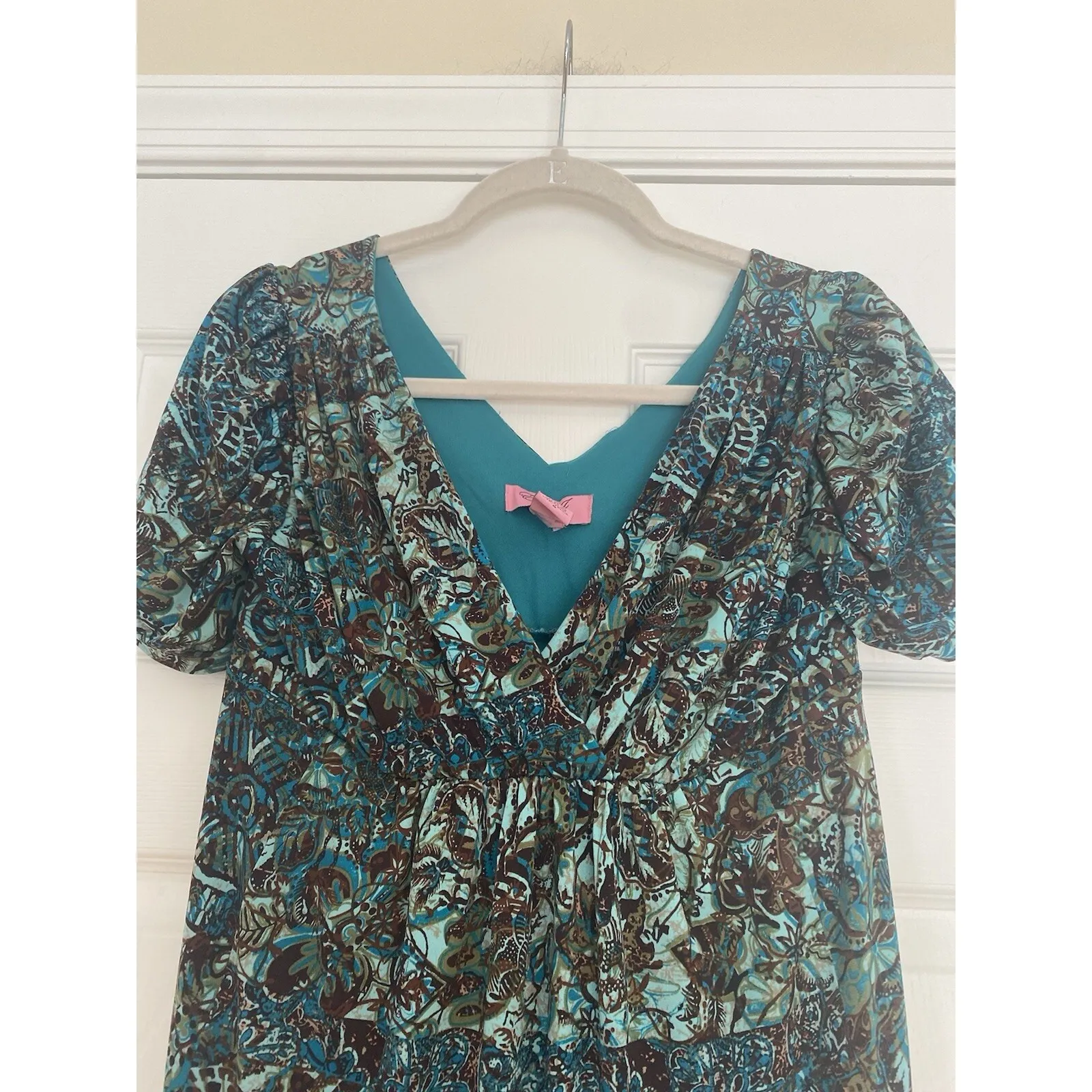 Eliza J New York Short Sleeve V Neck Boho Earthy Fairycore Summer Dress Size 6 - Image 2