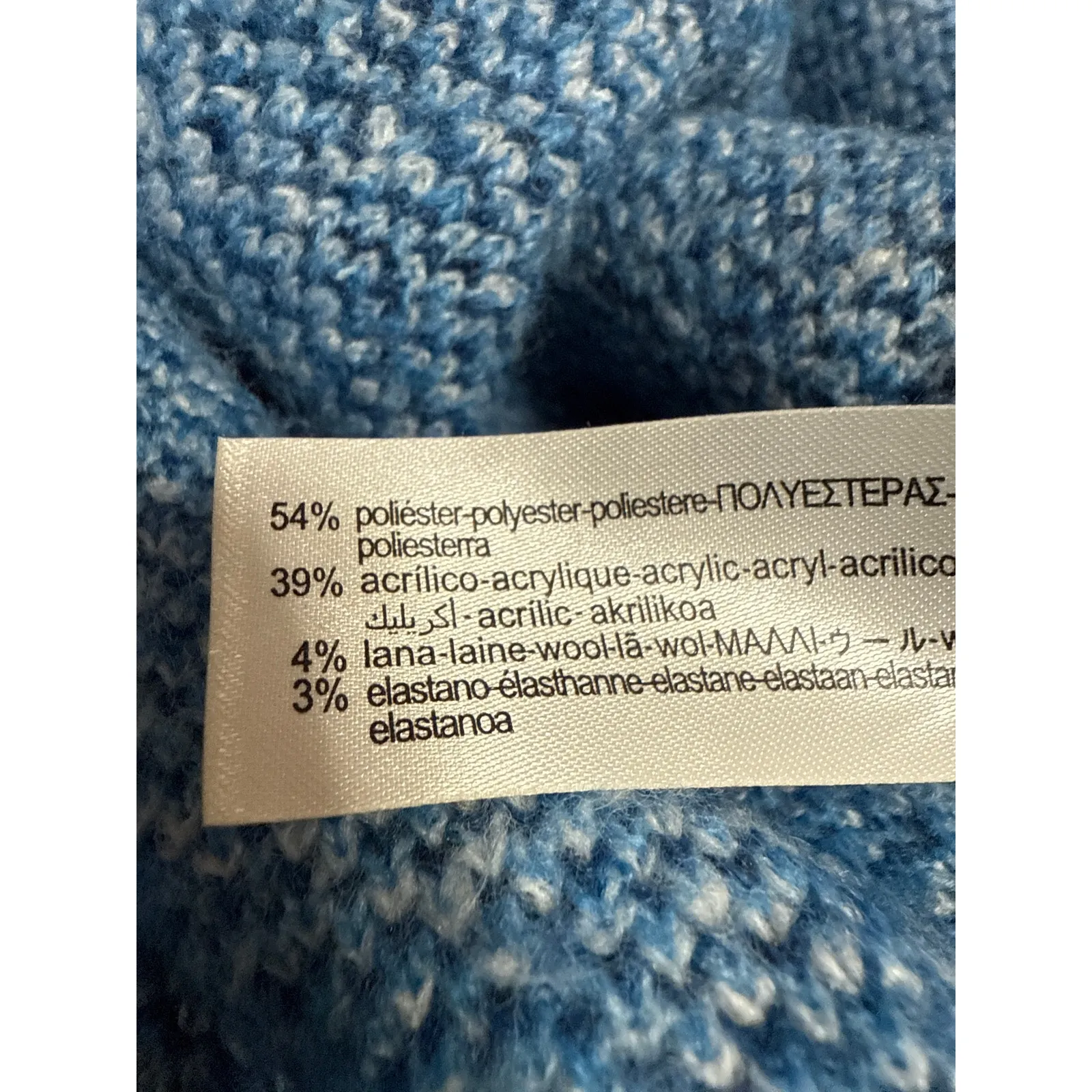 Zara Womens Blue Wool Jacquard Leopard Long Sleeve Turtleneck Sweater Top Size L - Image 5