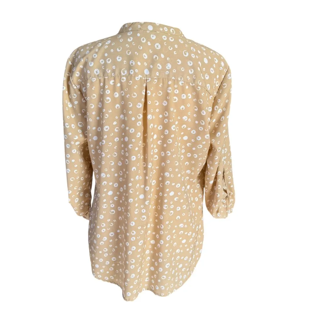 Notations Petites beige and white long sleeve button down v-neck blouse size PL - Image 4