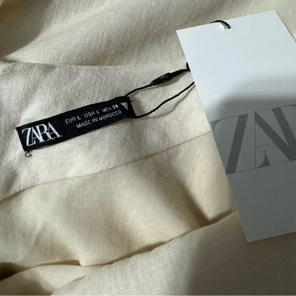 Zara Bloggers Fav Ecru Linen Blend Bohemian Open Back Cut Out Midi Dress Sz L - Image 17