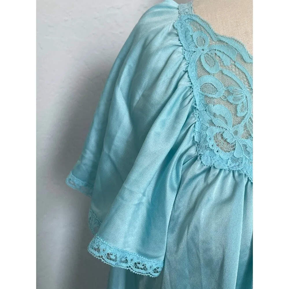 Vintage Miss Elaine Nylon Peignoir Set Gown and Robe Blue Size M - Image 6