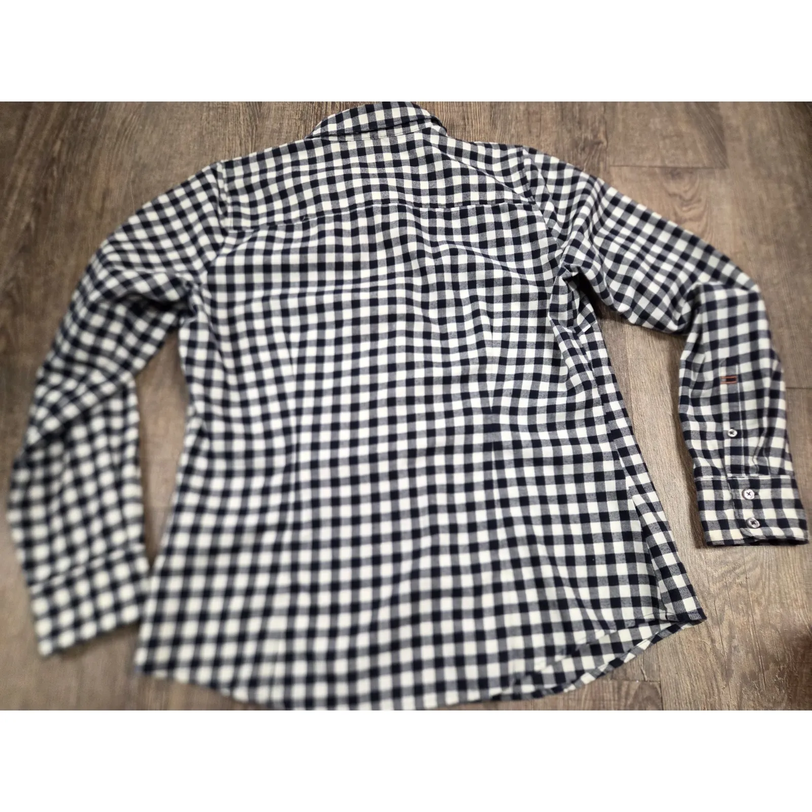 Orvis Shirt Womens Medium Navy White Button Up Plaid Flannel Shirt Blouse - Image 5