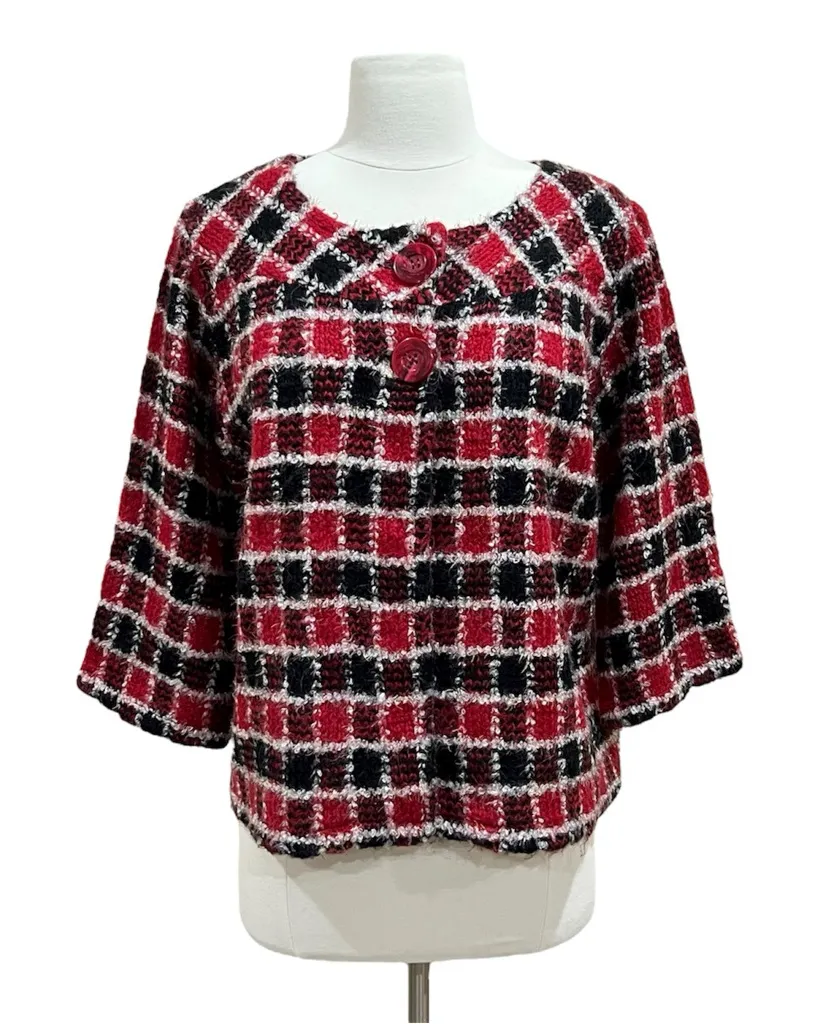 Christopher & Banks Red and Black Knit Plaid Buttoned Cardigan Size Large - Image 1