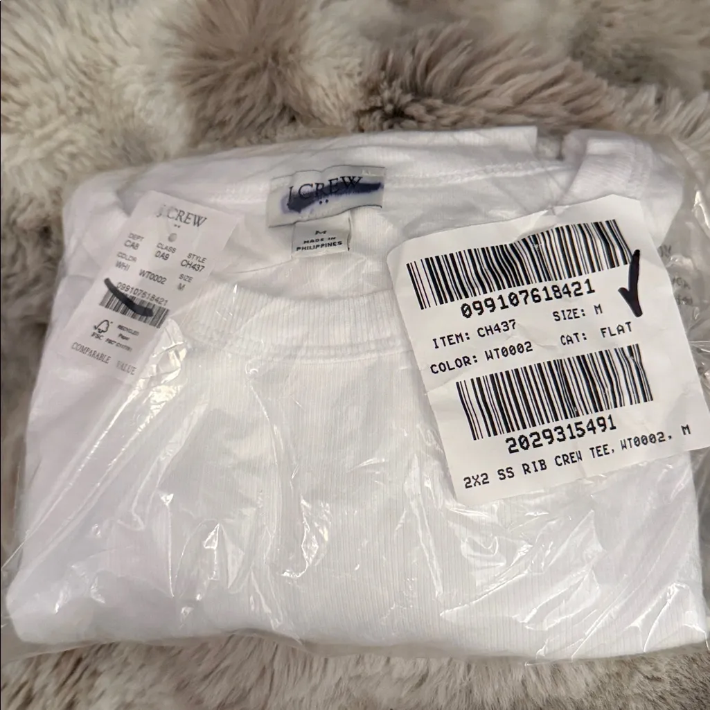 J.CREW White Short-sleeve ribbed crewneck tee Top Size Medium - Image 3