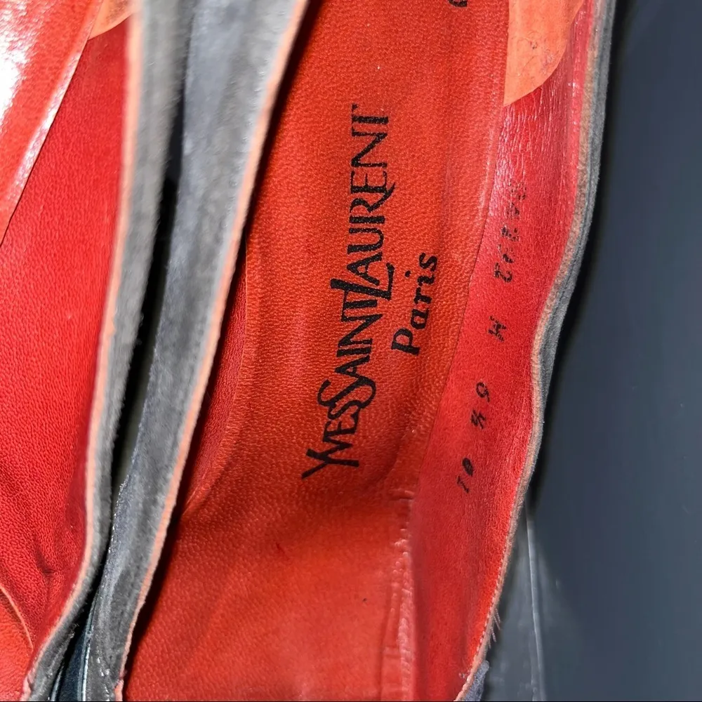 Vintage YSL Suede Colorblock Pumps Heels Gray Size 6.5 - Image 8