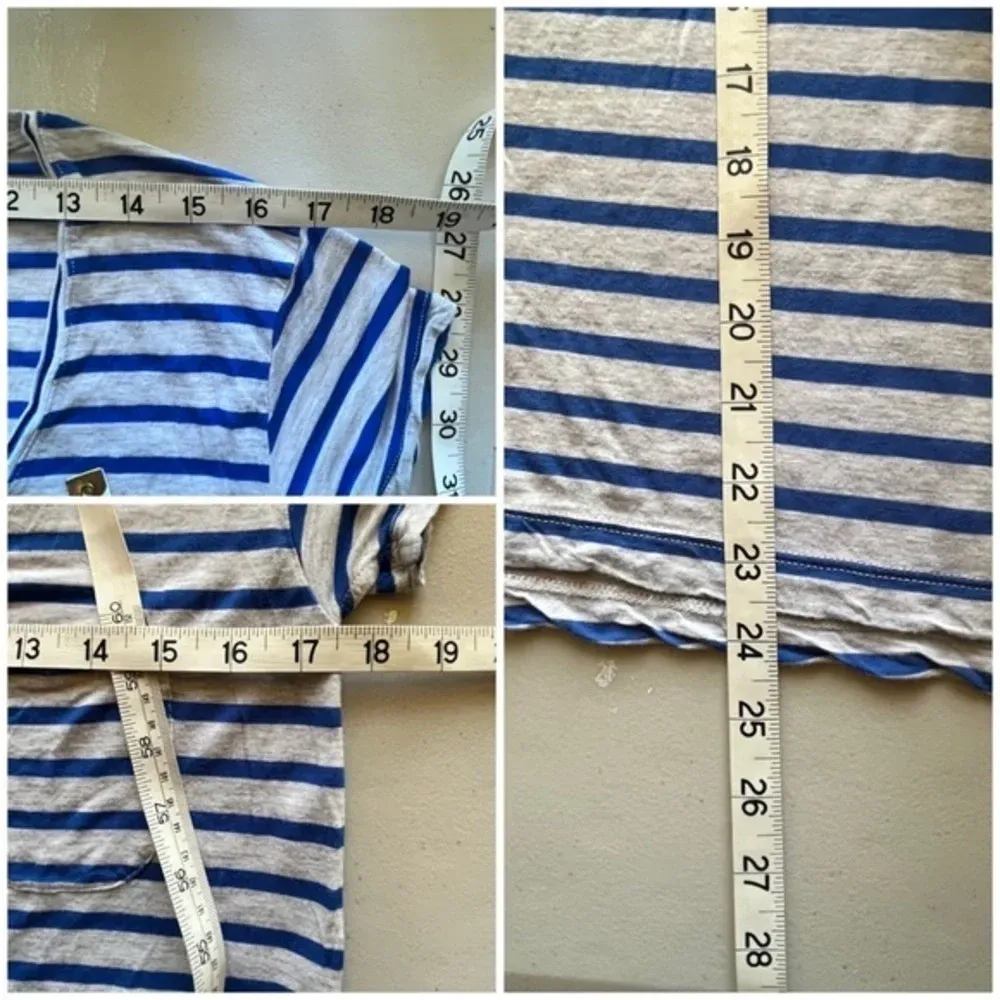 Madewell Women’s Blue Gray Stripe T-Shirt S Pocket Tee Nautical Coastal Preppy - Image 6
