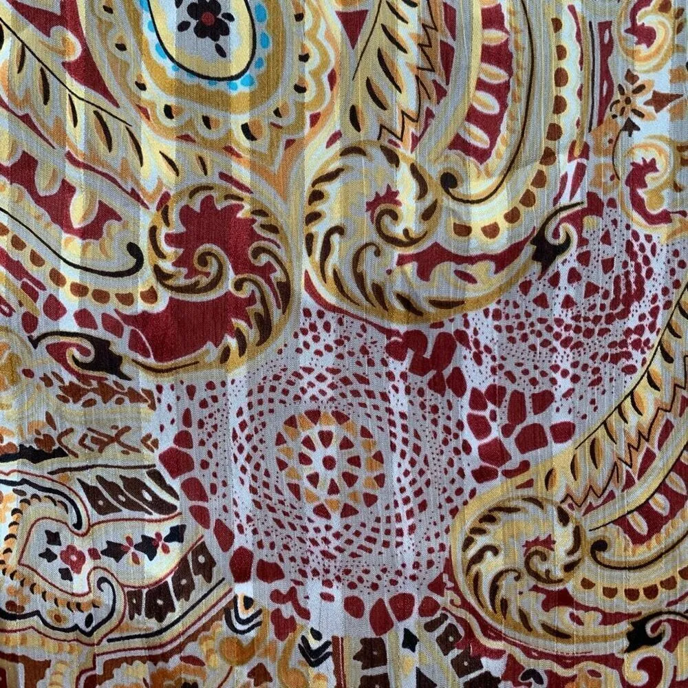 Vintage Evan Picone Blouse Bow High Neck Tie Detail Long Sleeve Gold Paisley Top Size 18W - Image 8