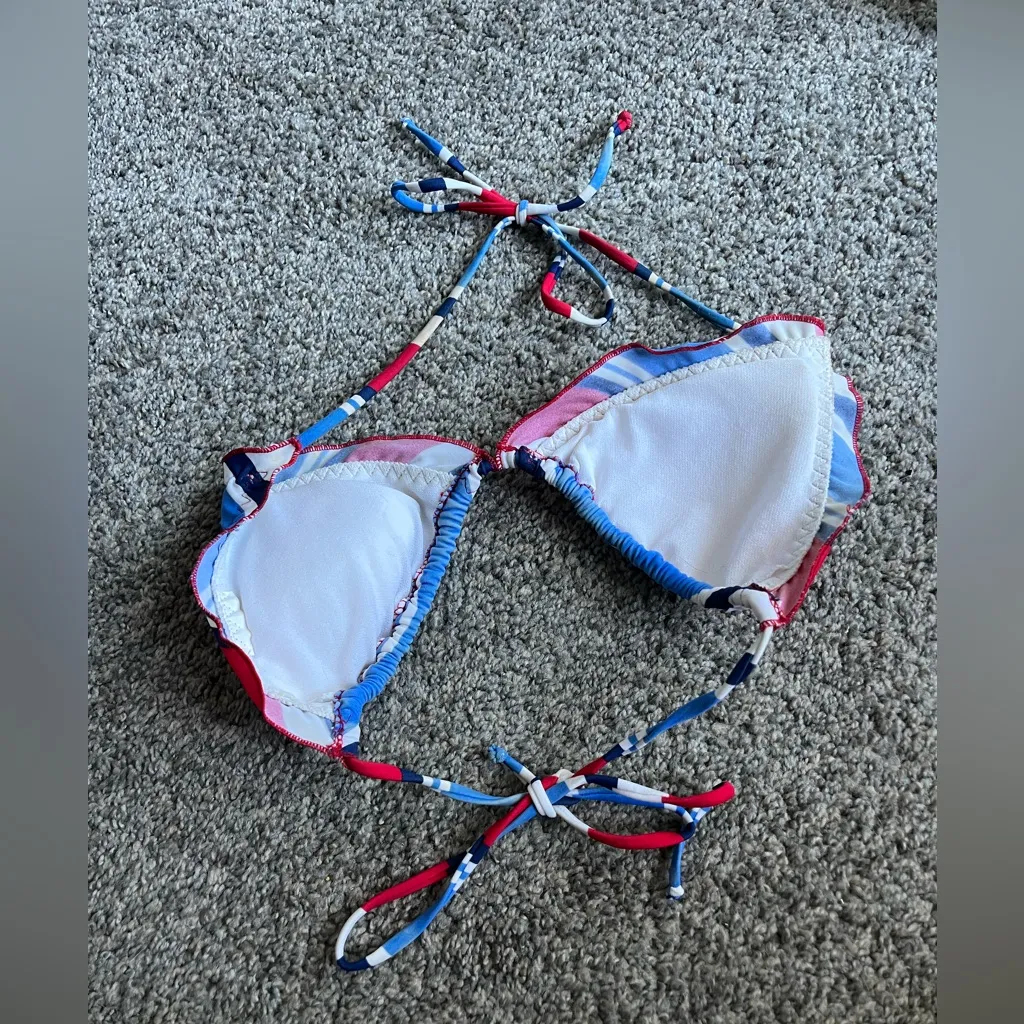 Red white and blue striped bikini top Size L - Image 5