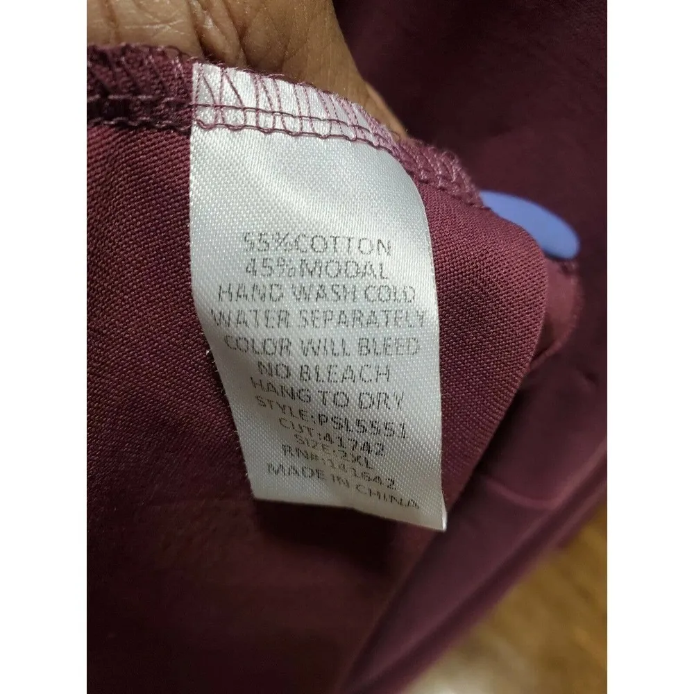 She + Sky Women's Burgund Cotton & Modal LongSleeve V-Neck Knee Length Dress 2XL - Image 12