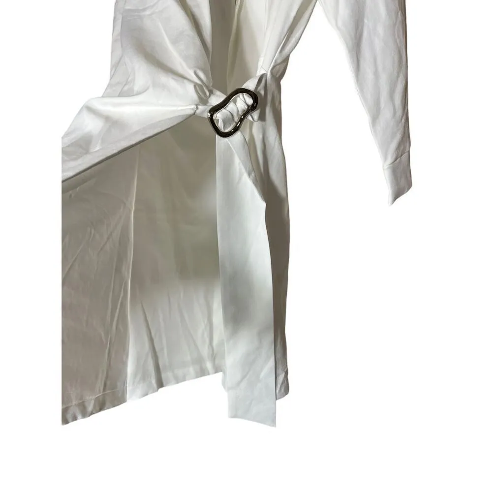 Cider Collar Solid Asymmetrical Ruched Mini‎ Shirt Dress Size M - Image 6