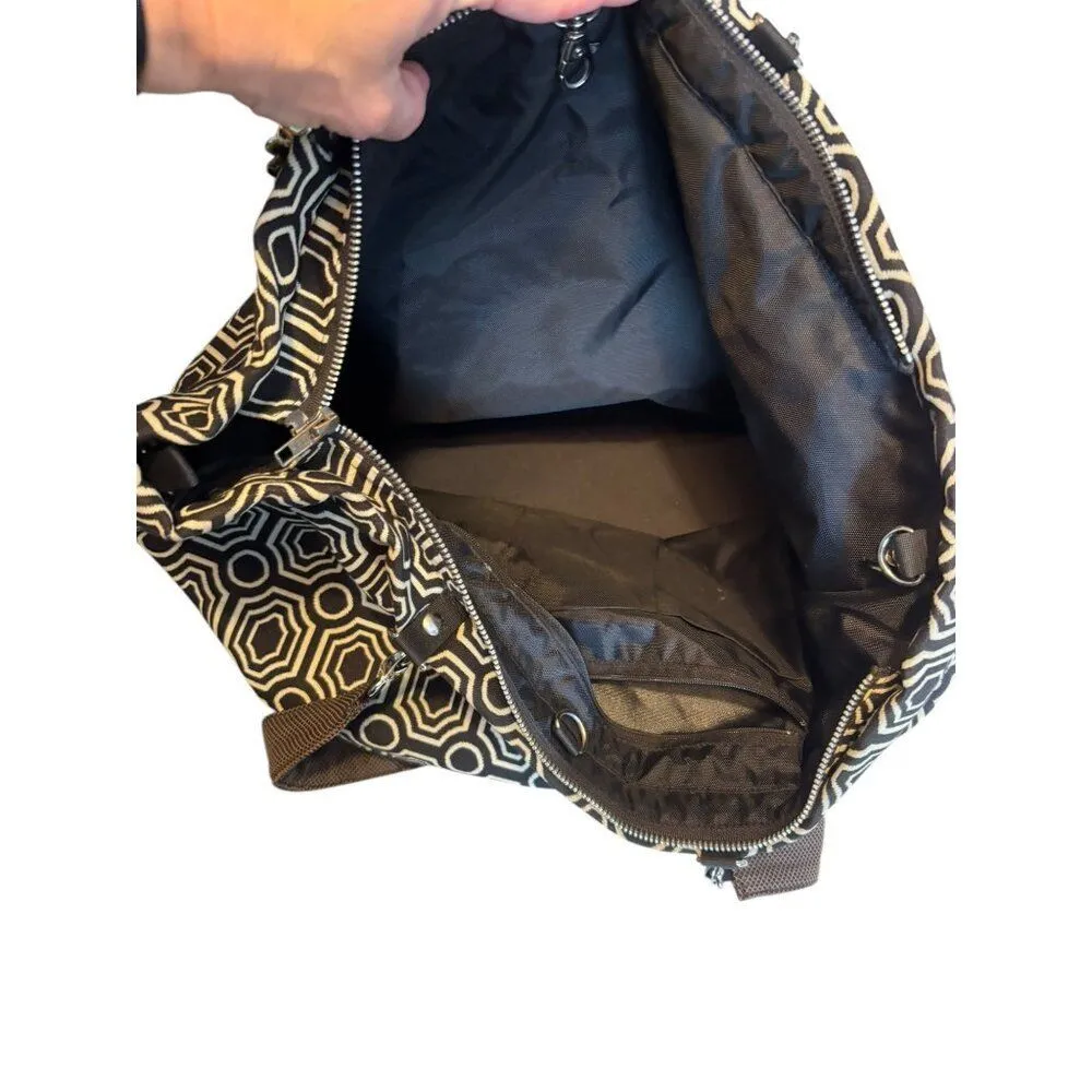 Geometric Patterned Tote Bag With Adjustable Straps & Zipper Closure Black - Image 5