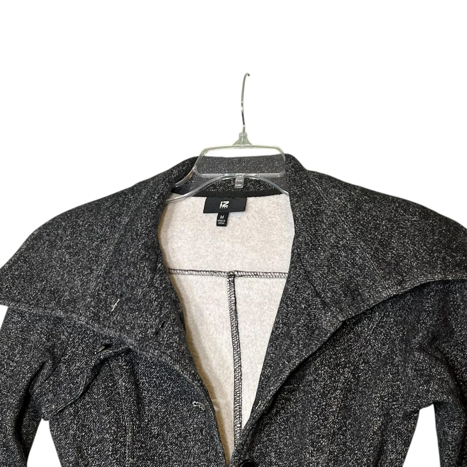 IZ Byer Coat Womens Medium Gray Tweed Belted Trench Collared Lined Button Front - Image 8