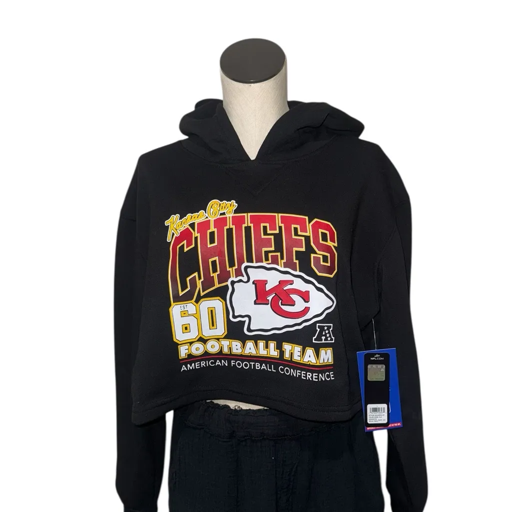 NWT NFL Kansas City Chiefs Short Hoodie Black Attached Hood Ladies Sz Large - Image 3