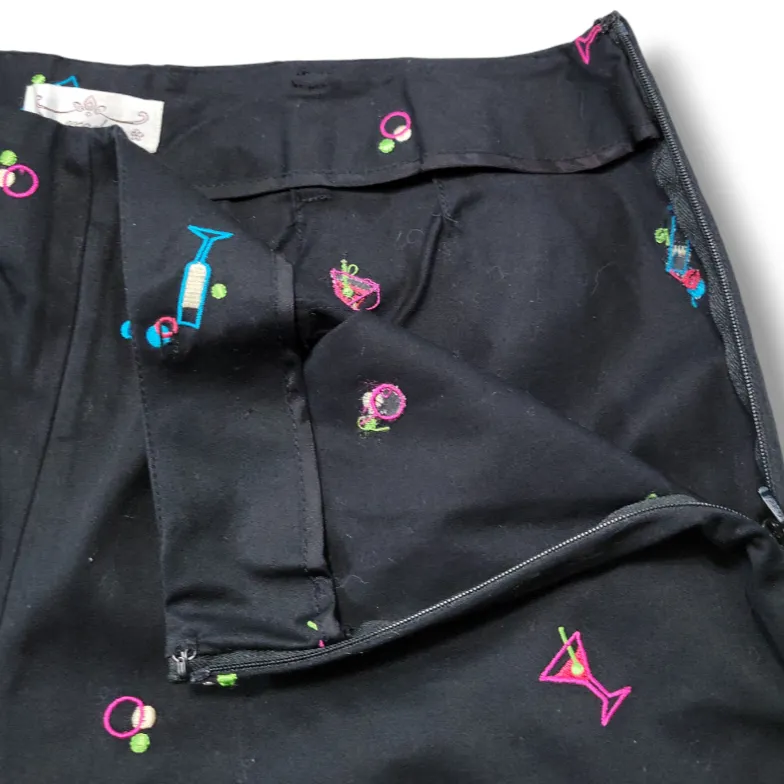 Creda Pants Size 10 W30"xL29" Embroidered Martini Cocktails Champaign Embroidery  - Image 5