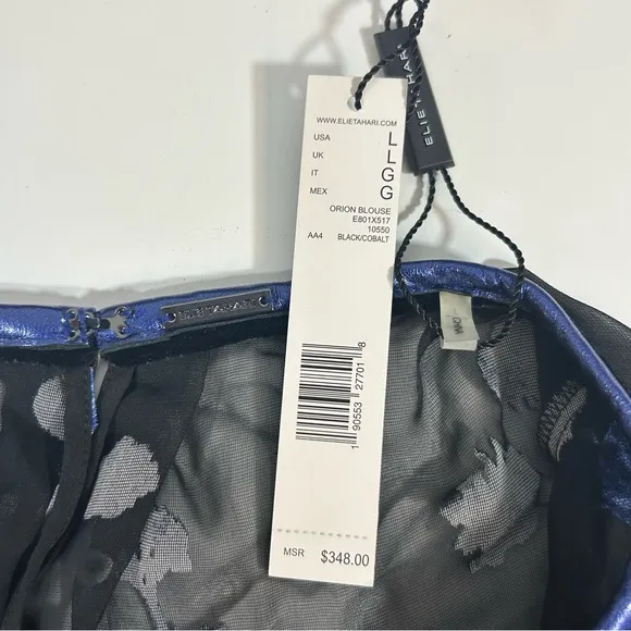 Elie Tahari Orion Silk Blend Blouse‎ Leather Trim Size L NWT - Image 8