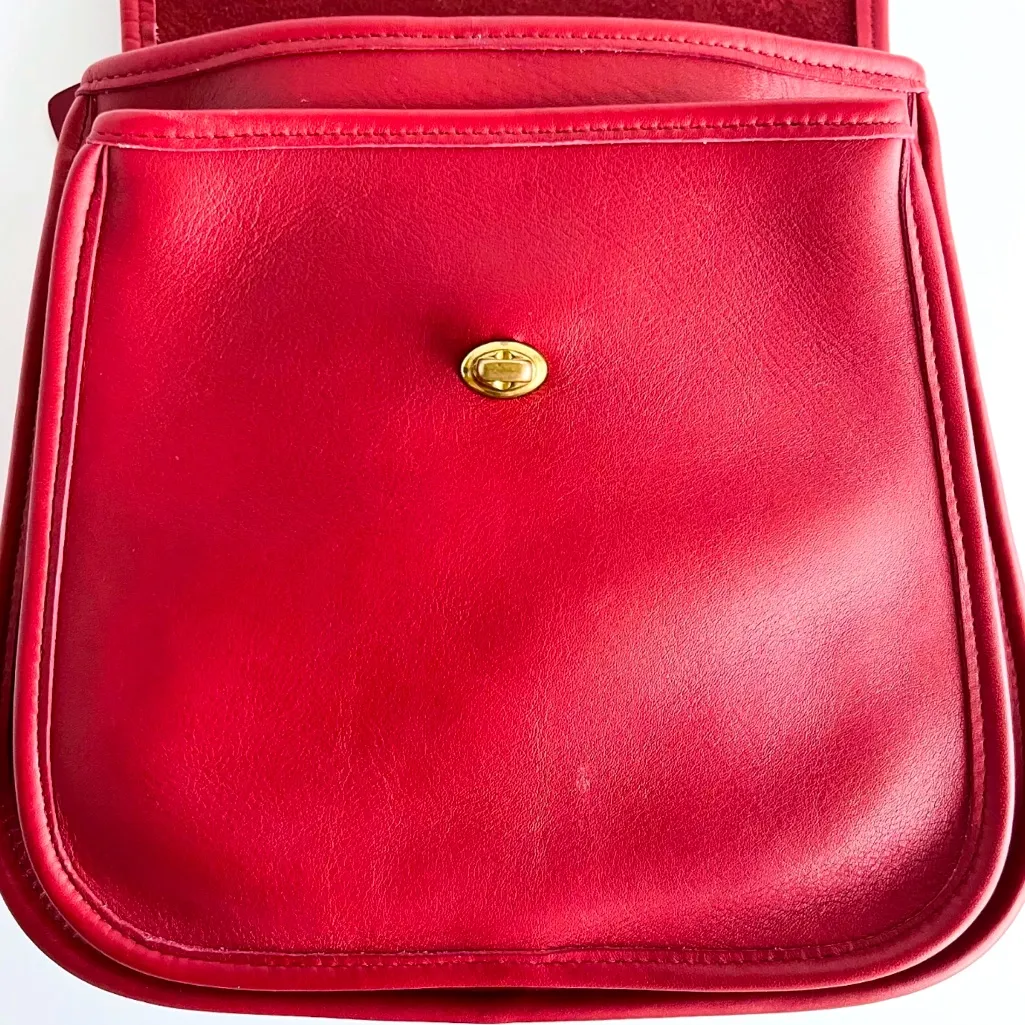 Vintage COACH Red Glove Tanned Large Sidepack Crossbody Bag RARE USA COA 9979 - Image 12