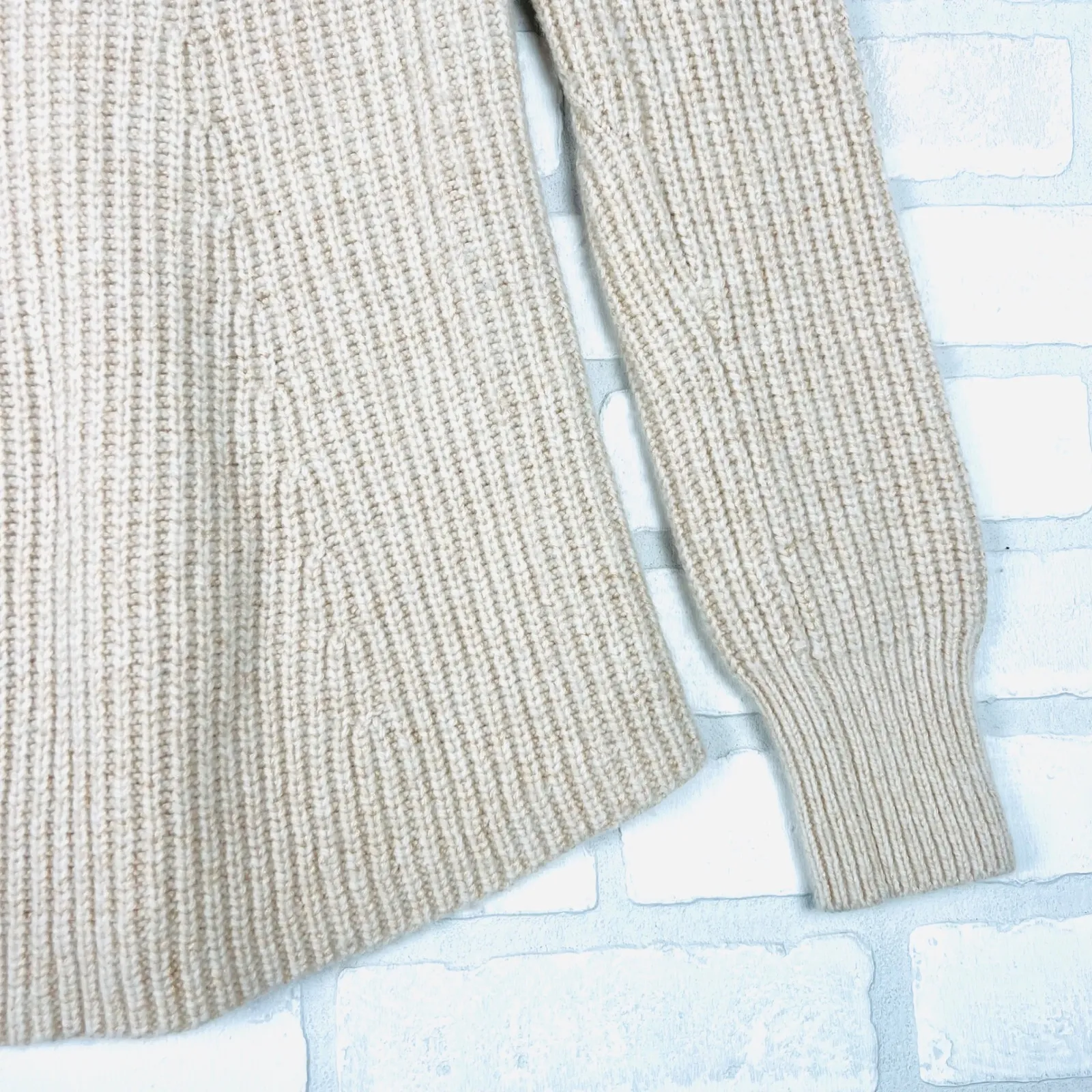 Athleta‎ XS Sweater Wool Blend Ribbed Knit Crew Neck Tunic Top Oatmeal - Image 9