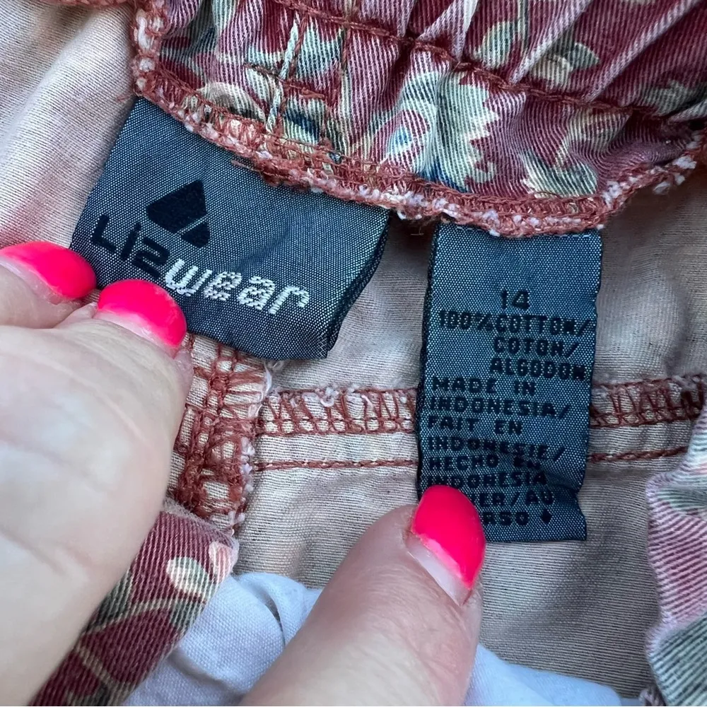 Vintage 90s Liz Wear Muted Maroon Pink Floral High Rise Pleated Mom Shorts Sz 14 - Image 3