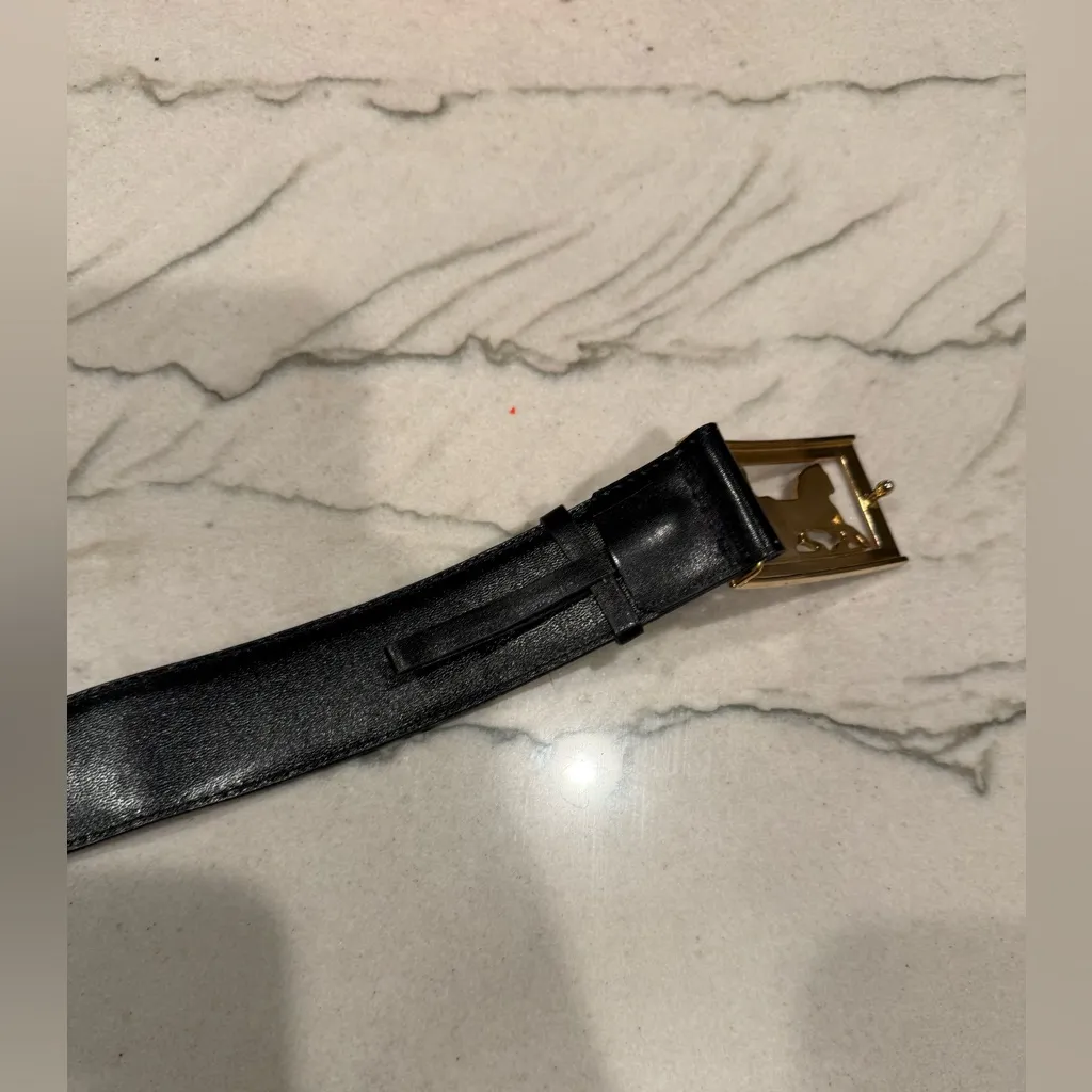 Vintage CELINE Black Leather Gold Carriage Buckle Belt Made in Italy - Image 12