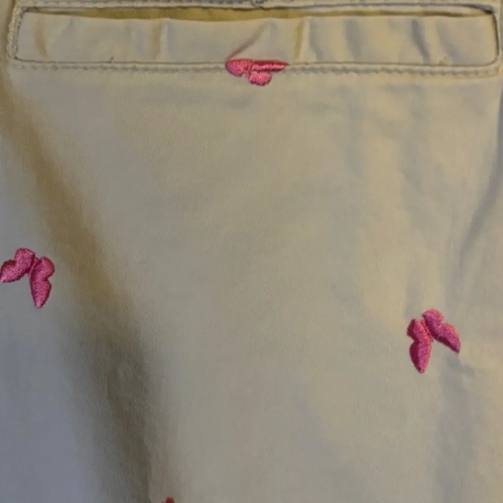 KIM ROGERS Women's Khaki Beige Pink Butterfly Chino 4-Pocket Shorts; Size 12P - Image 4