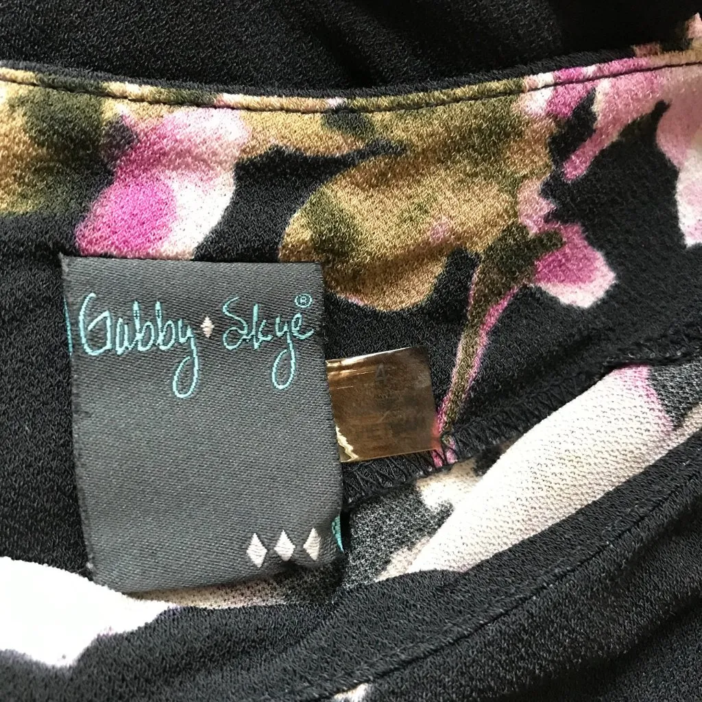 Gabby Skye Black Floral 3/4 Ruffle sleeve knee-length A-line dress 4 - Image 4