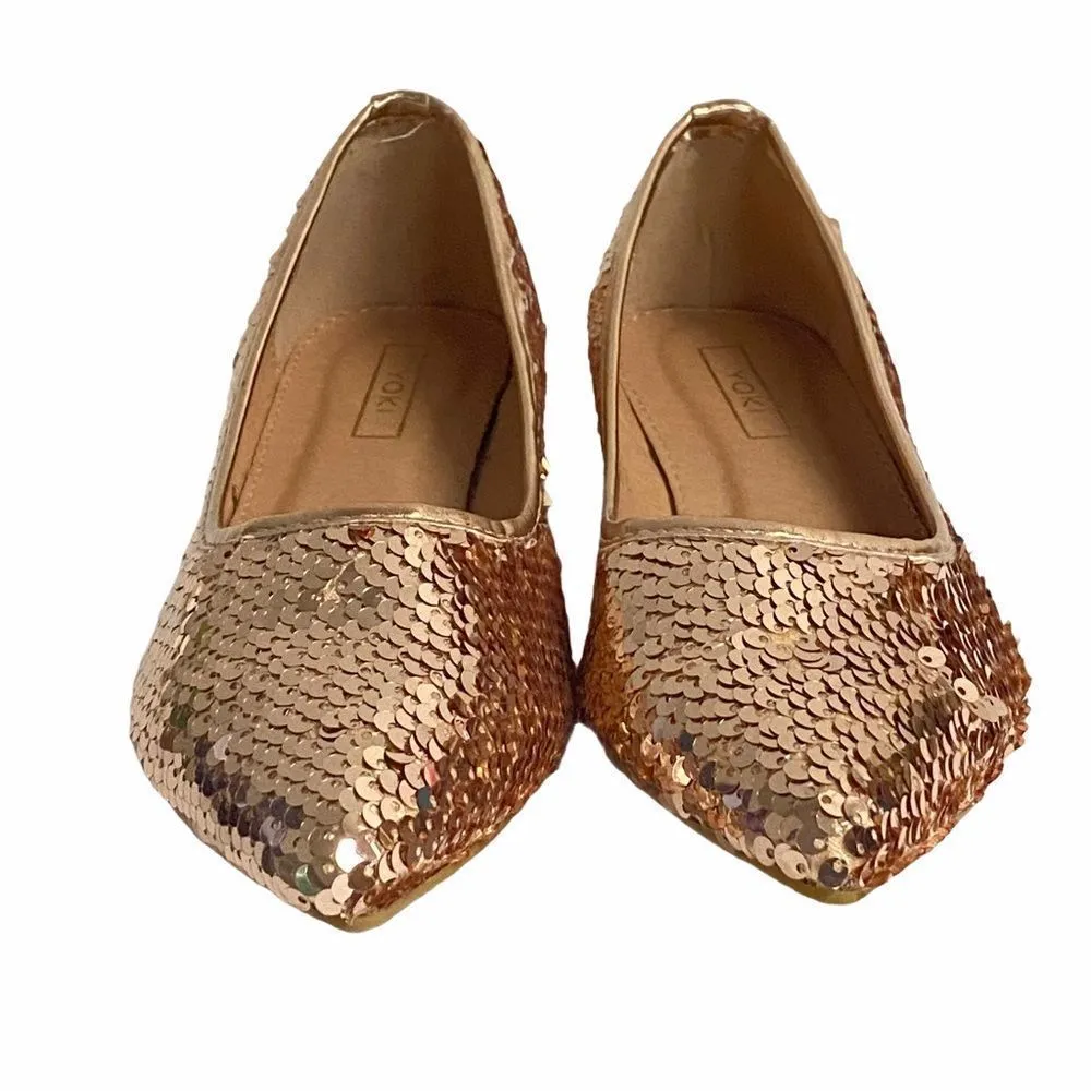 Sz 6 YOKI Urban 378 Rose Gold Sequins Flat Ballet Pointed Shoes - Image 3