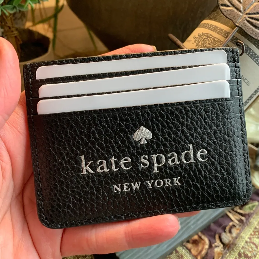 Authentic KATE SPADE Leather glitter logo card case - Image 3