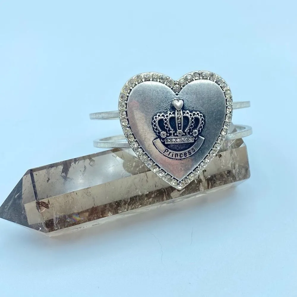 Vintage Princess Rhinestone Brushed Silver Bangle Hinged Bracelet Silver - Image 2