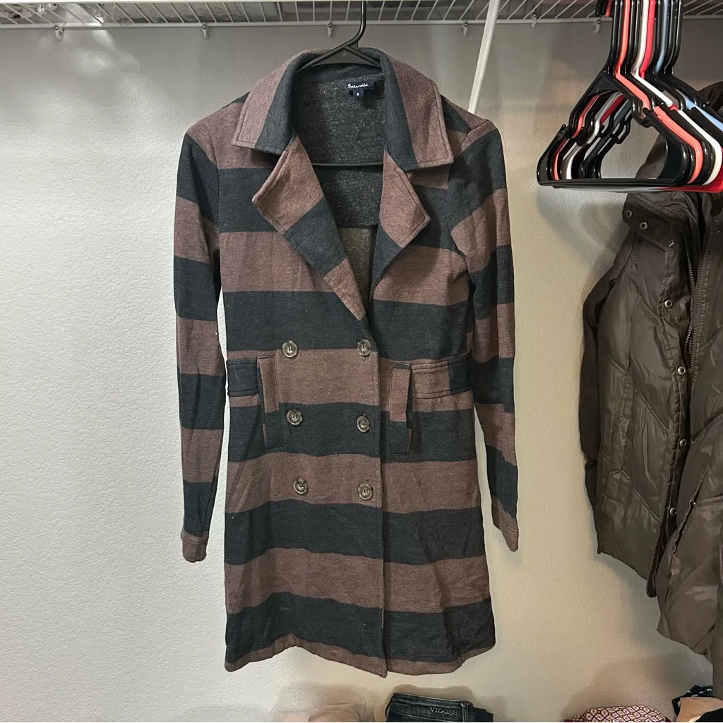 Splendid  Long Double Breasted Cotton Blend Striped Coat Jacket SMALL - Image 4