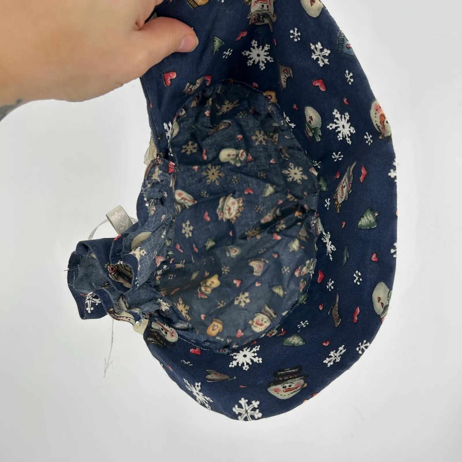 Vintage Holiday Christmas Bonnet Prairie Pioneer Cottage Old Fashioned Retro Cap Blue - Image 4