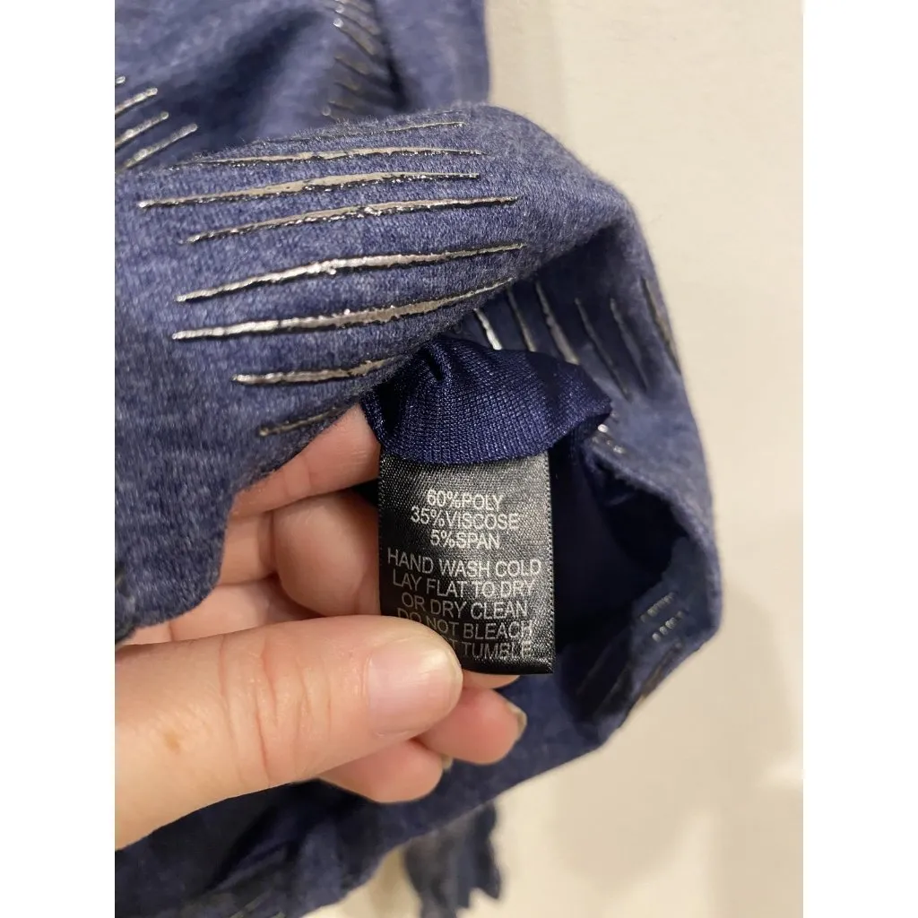 Alberto Makali Jacket Womens Medium Blue Metallic Moto Zipper Front Modern Chic - Image 4