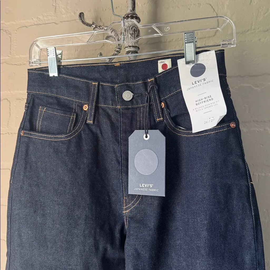 Levi’s Japanese jeans Fabric High Rise Boyfriend Women’s 26 X 27 Dark Blue Denim - Image 3