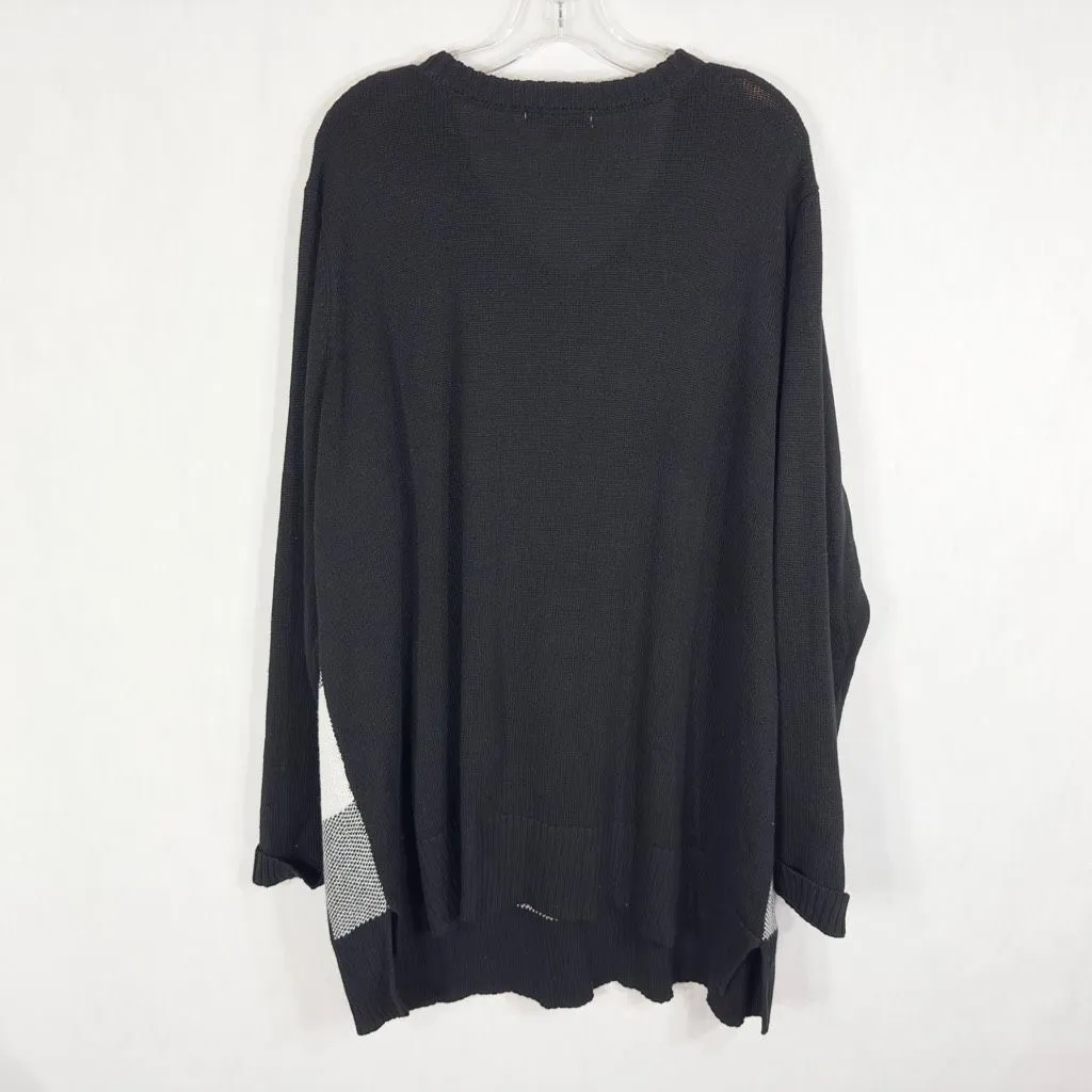 Woman Within Plus Size 2X Sweater 26W 28W Pullover Black White Check Crew 1388 - Image 2