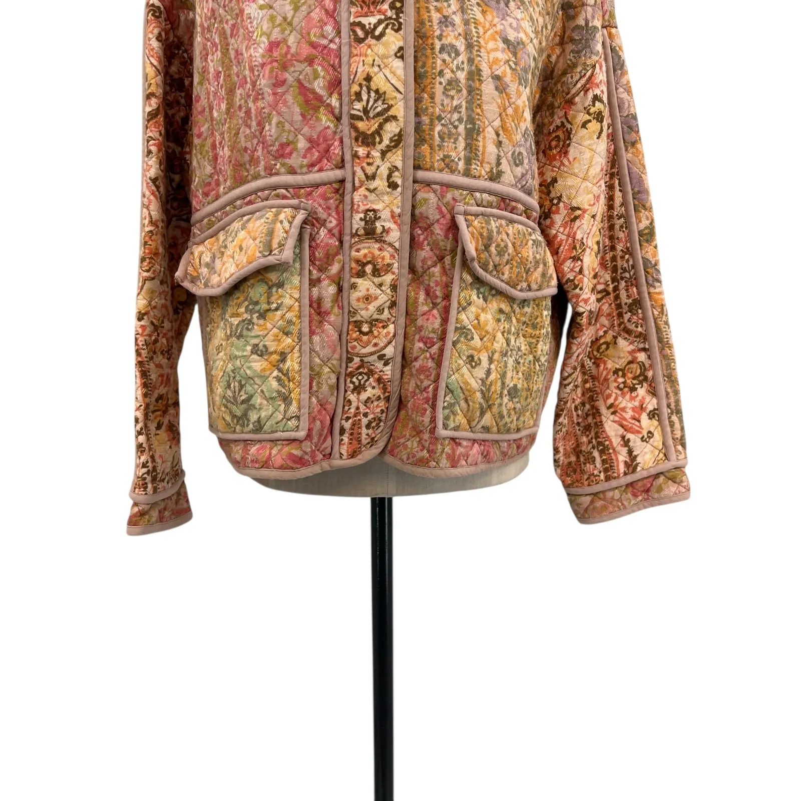 Zara Quilted Jacket Floral Paisley Print Patchwork Oversized Size Small - Image 6