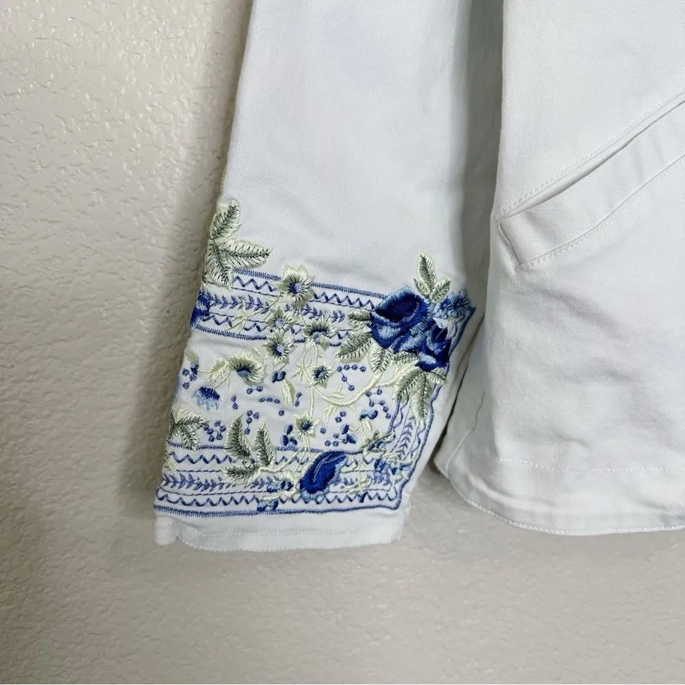 Denim & Co Vintage Embroidered Stretch Long Sleeves Jean Jacket - Image 7