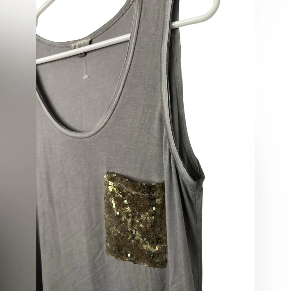 POL Gray Acid Washed Tank with Sequin Front Pocket Large - Image 3
