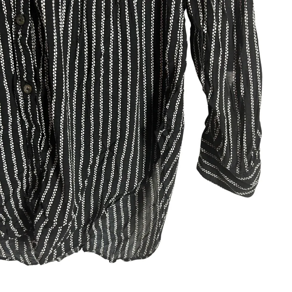 Anthropologie Maeve Calia Black White Printed Button Front Tunic Top Size 2 - Image 5