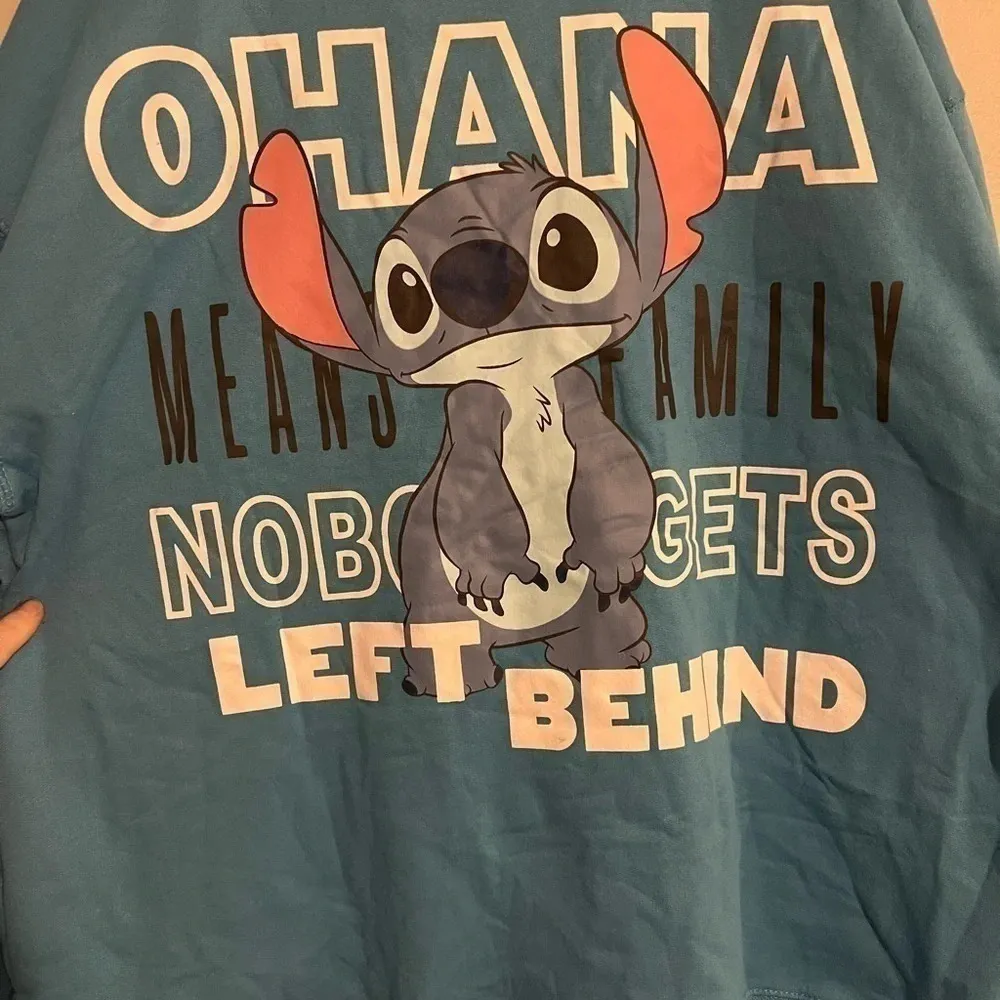 Disney Lilo & Stitch Ohana Embroidered Front Screen Print Back Sweater Juniors L - Image 6