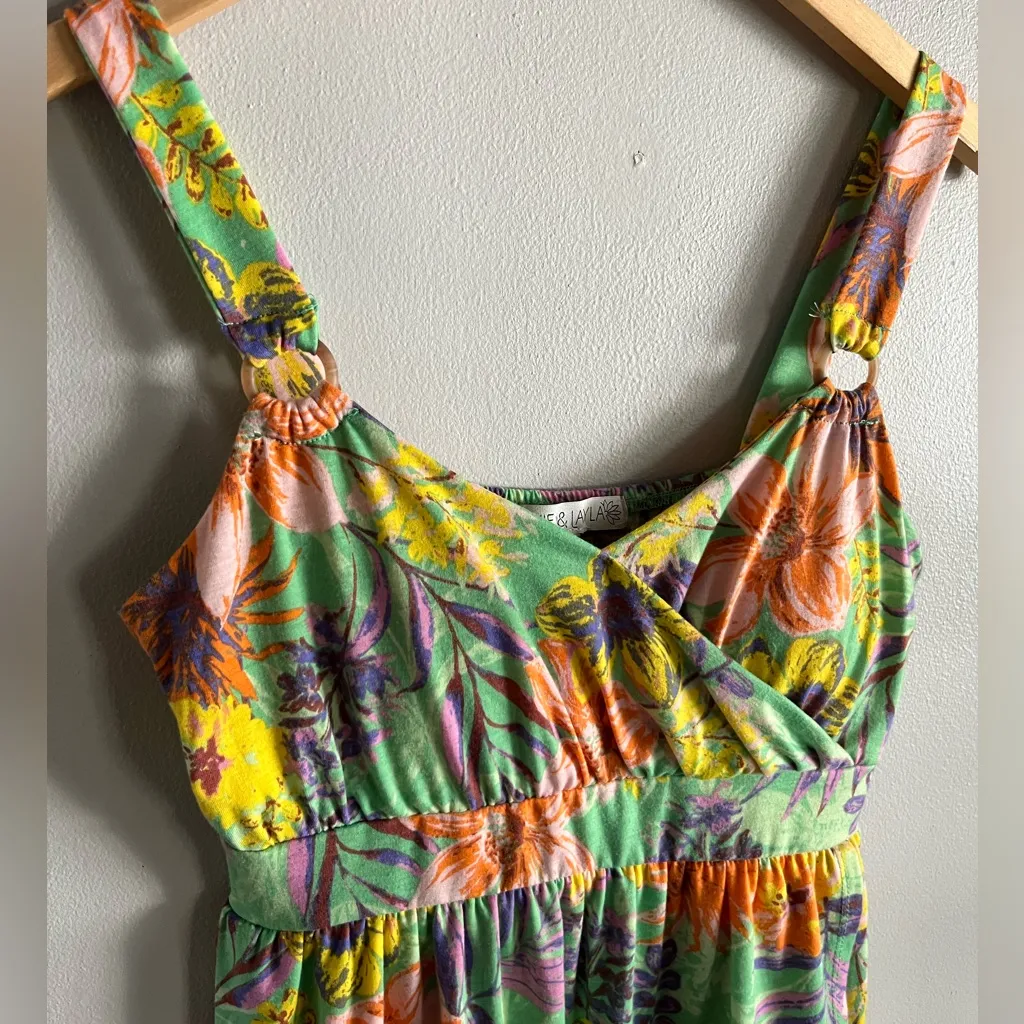 Jamie & Layla Tropical Floral Print Sleeveless Dress M Green Orange Purple Size M - Image 3