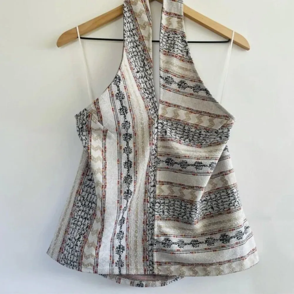 Anthropologie Leanne Jacquard Geometric Halter Tank XS Boho Embroidered Backless - Image 3