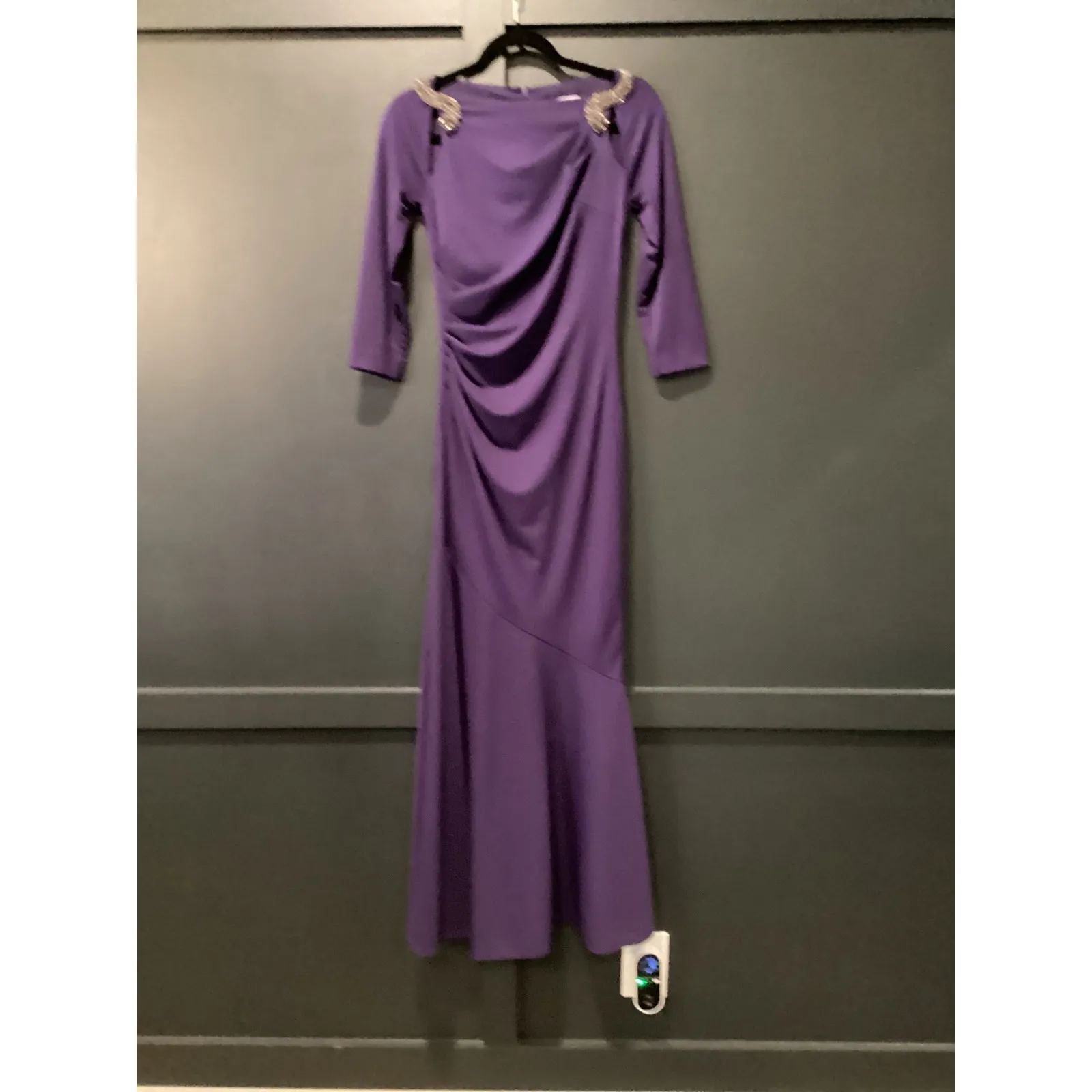 RICKIE FREEMAN TERI JON Crystal Embellished Purple Trumpet Mermaid Gown Dress 2 - Image 11