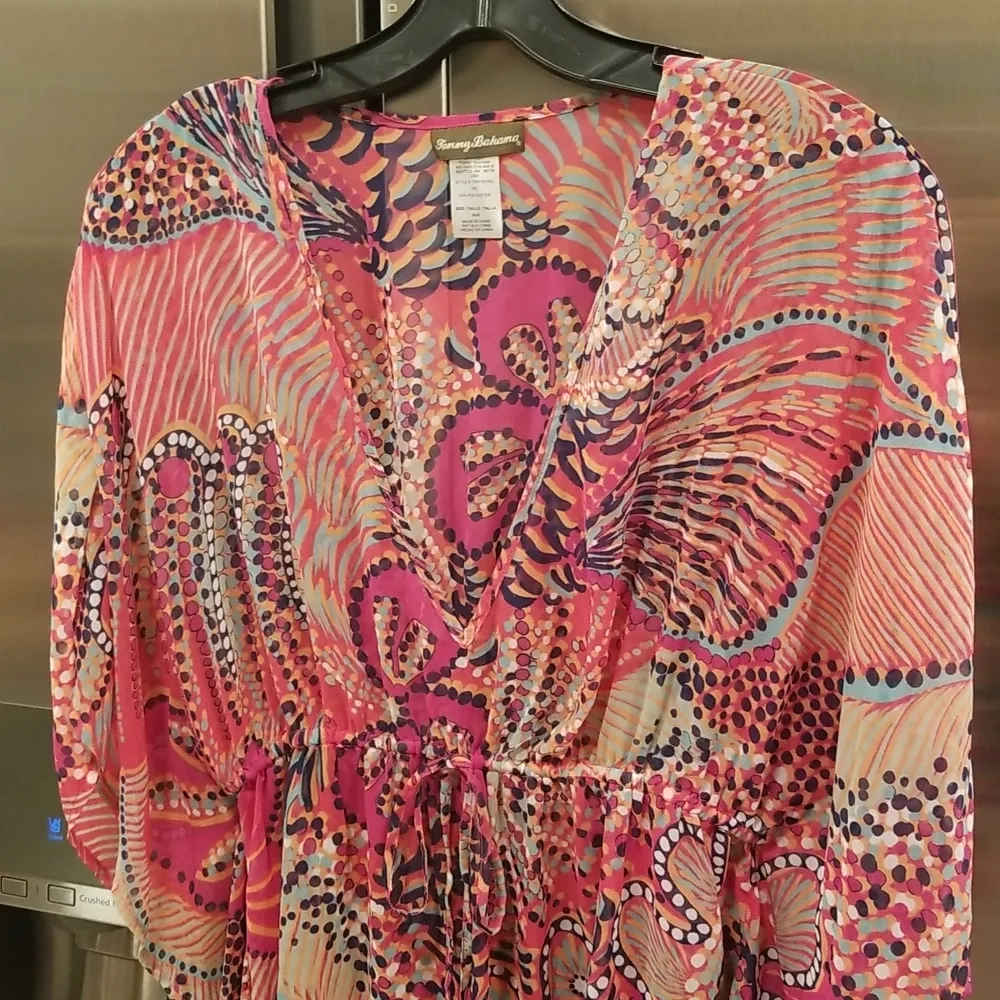 💕TOMMY BAHAMA💕 Carnival Lights Short Caftan Swim Cover Up - Azalea Pink Medium - Image 6