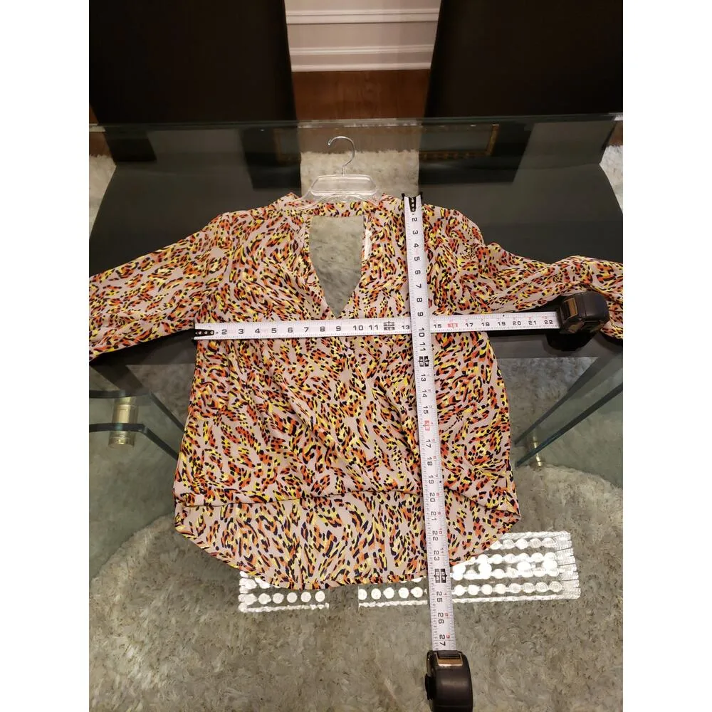 Lush Blouse Women Small Multicolor Leopard Wrap Front Long Sleeve V Neck Top - Image 12