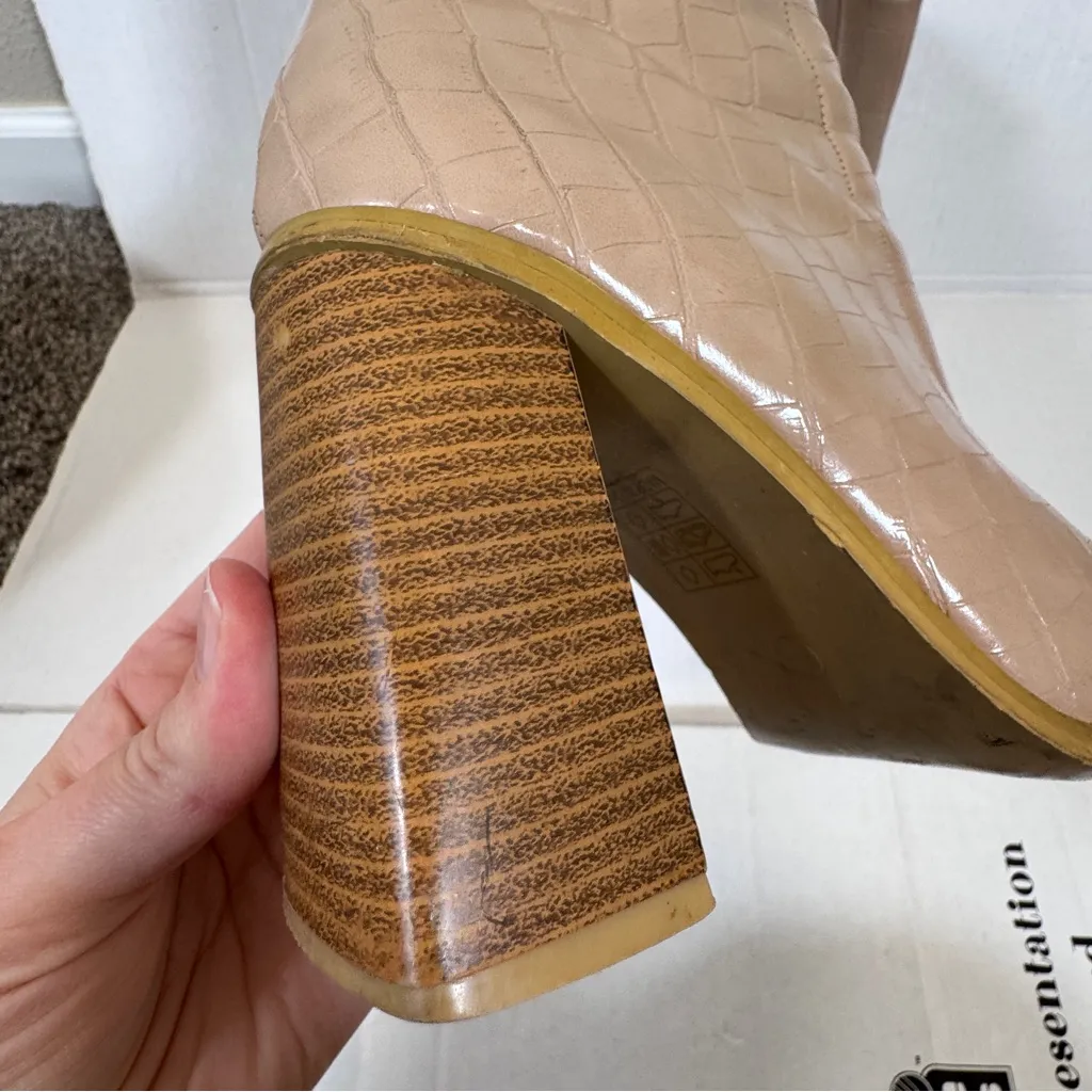 Nasty Gal Tan Croc Embossed Leather Chunky Heels Boots Women’s 5 Fall Preppy - Image 10