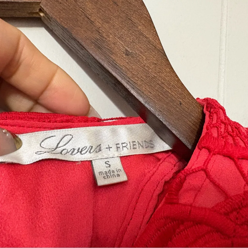 Lovers + Friends Casplan Red Lace Shift Dress Size S Floral Crochet Overlay - Image 6