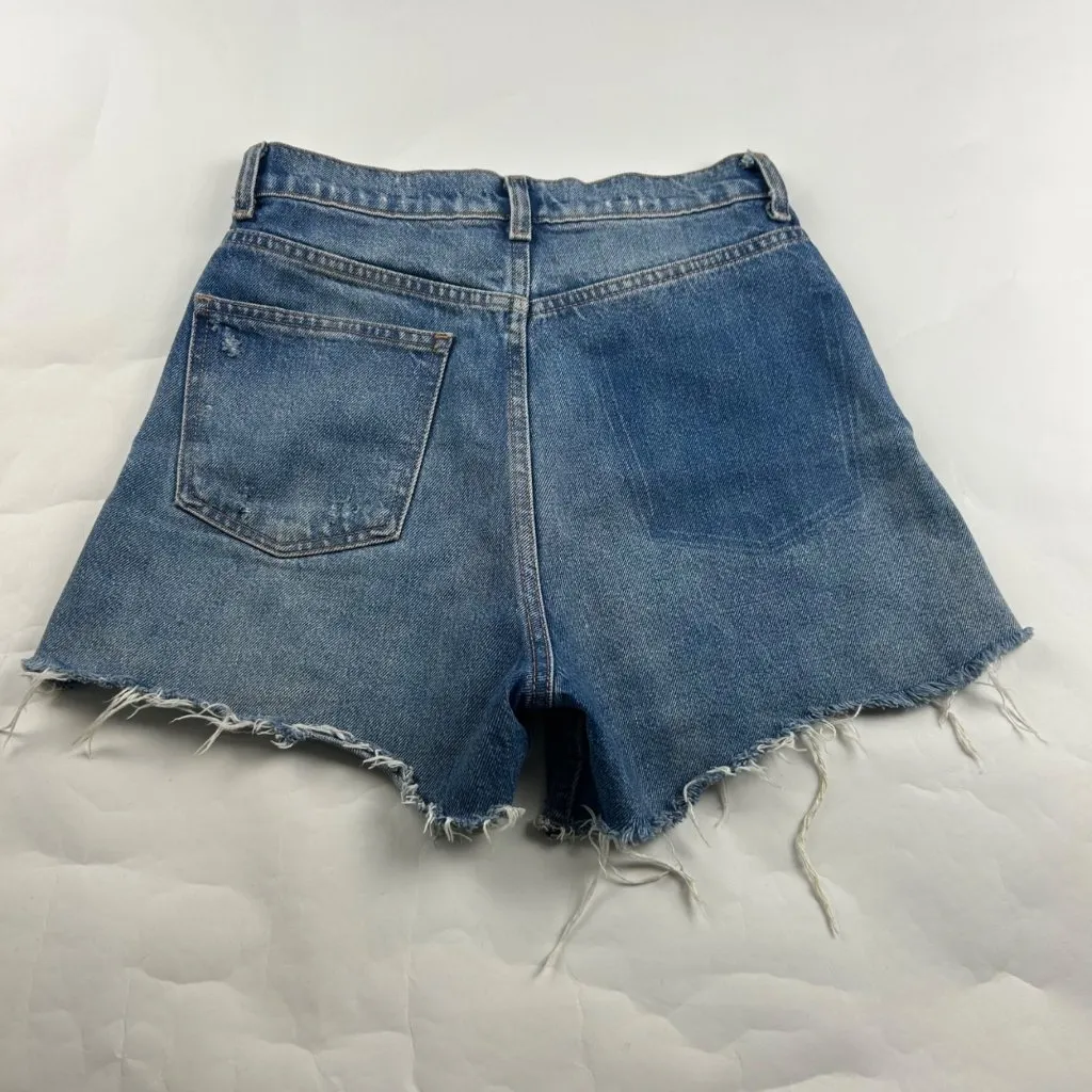 Zara Blue Distressed Denim High Rise Button Fly Cutoff Shorts 4 - Image 5